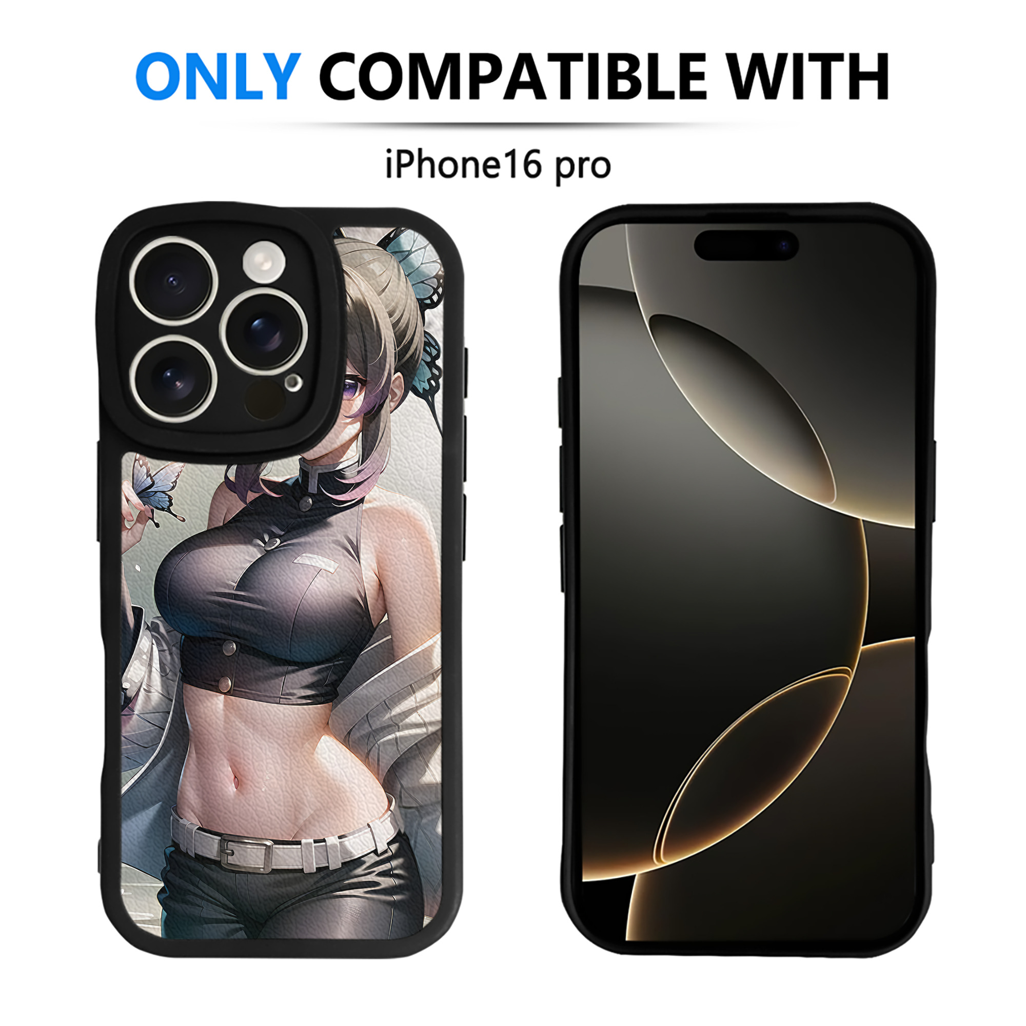 （画像用） 鬼滅の刃（きめつのやいば）蟲柱-胡蝶 しのぶ／こちょう しのぶ Kochou Shinobu 【iPhone 16シリーズ対応】シリコンスマホケース（レザー調） 材質：シリコン